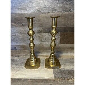 Vintage Lot of 2 Single Brass Candlestick Candle Holder Square Base 10” Decor